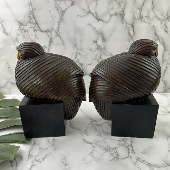 Austin Kinder Collection Sleeping Birds Bookends Sculptures Brown Brass Trim - Picture 5 of 11